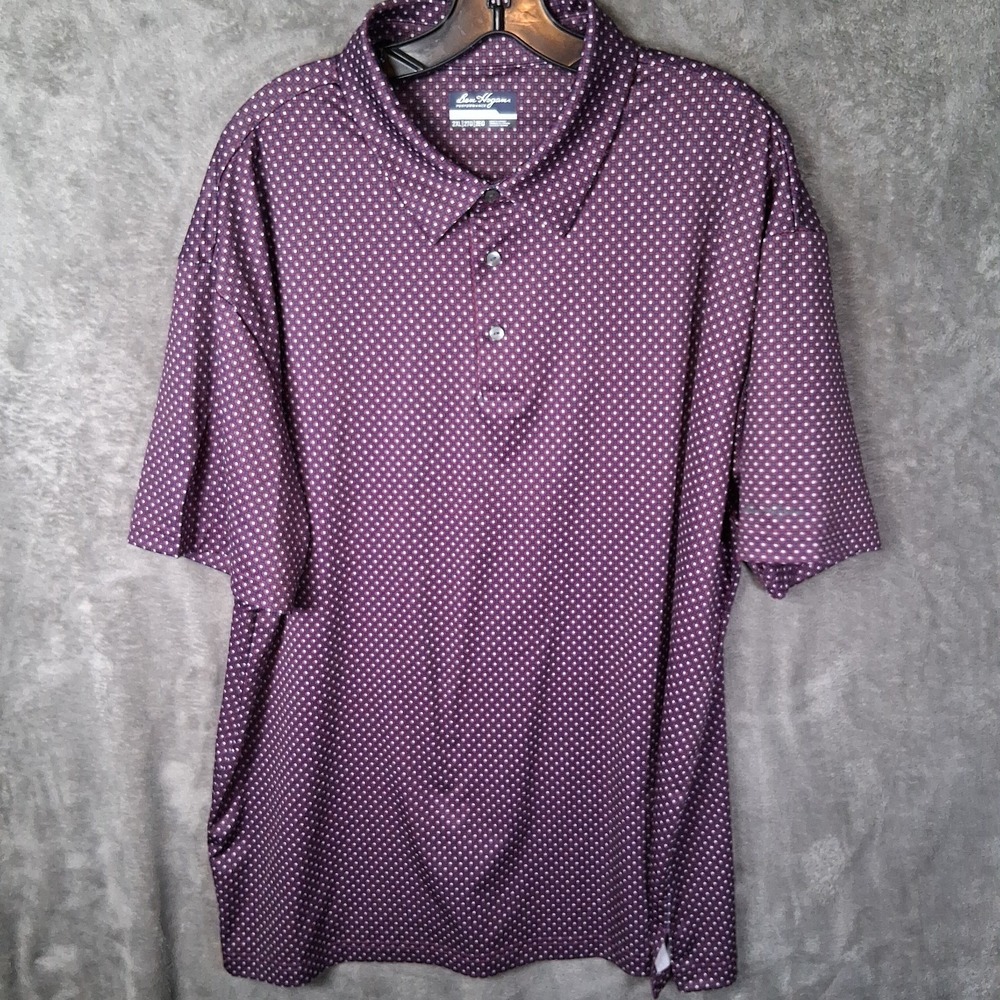 Ben‎ Hogan Performance Polo Shirt Men Size 2XL Purple Geometric Pattern